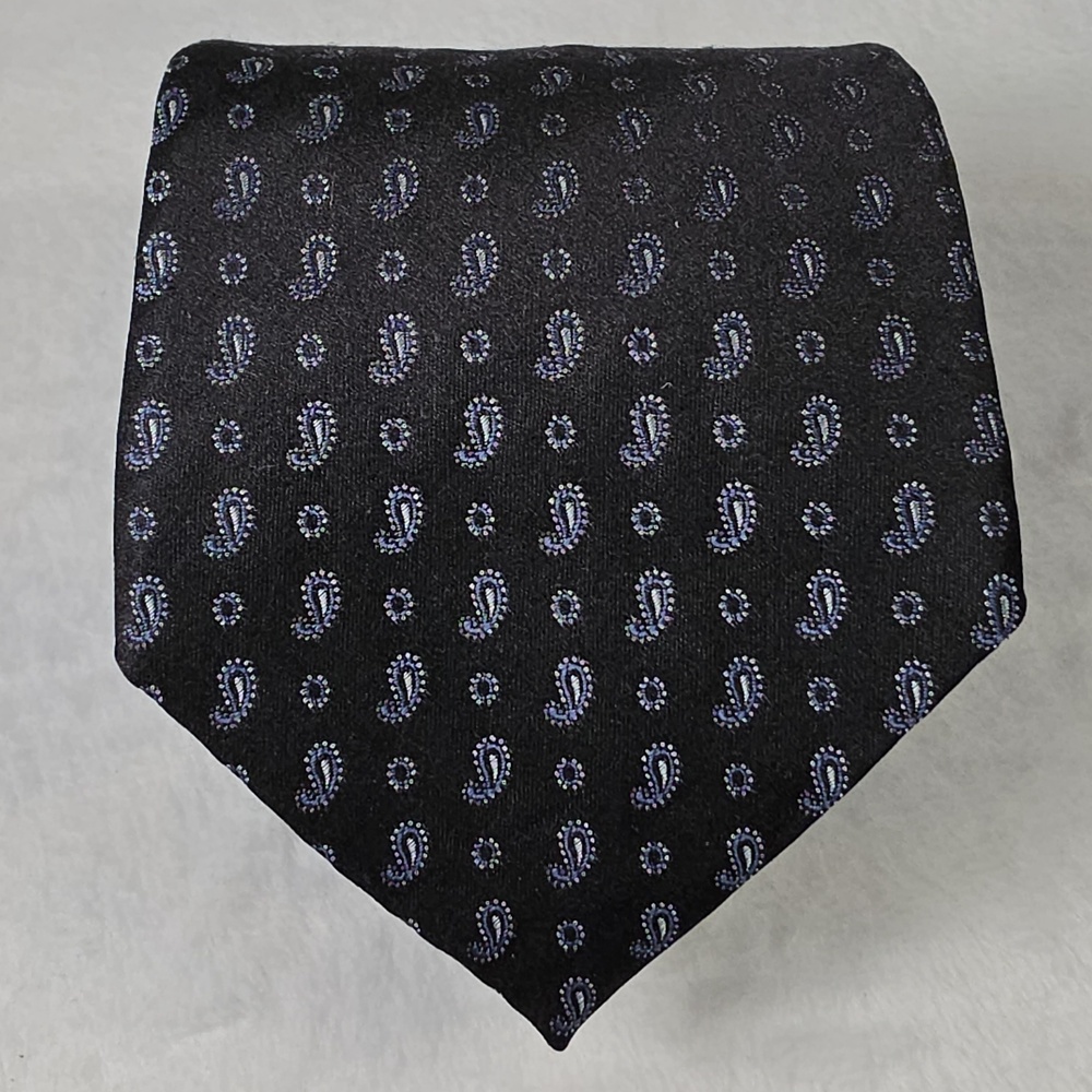 DKNY Donna Karan New York Necktie Charcoal Micro Paisley Wide Designer Tie